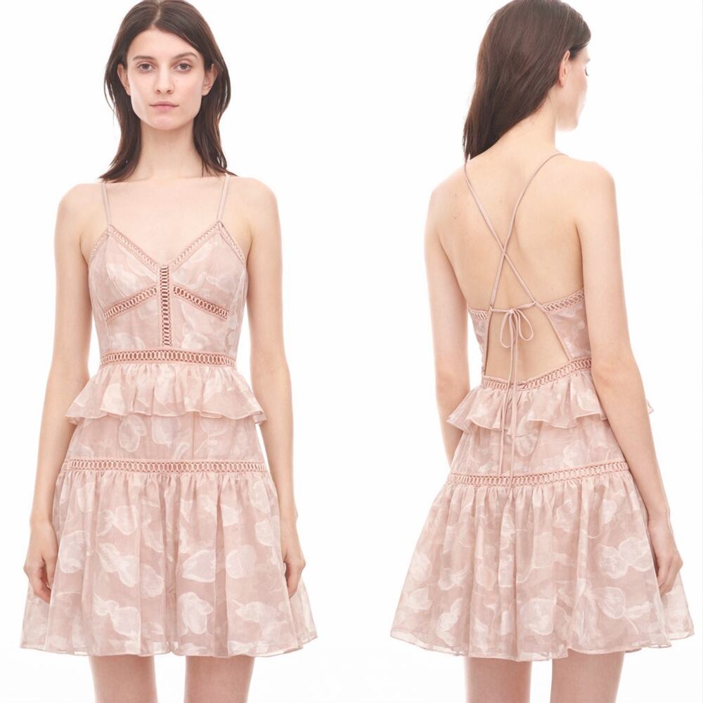 REBECCA TAYLOR Metallic Floral Jacquard Dress Pink 4